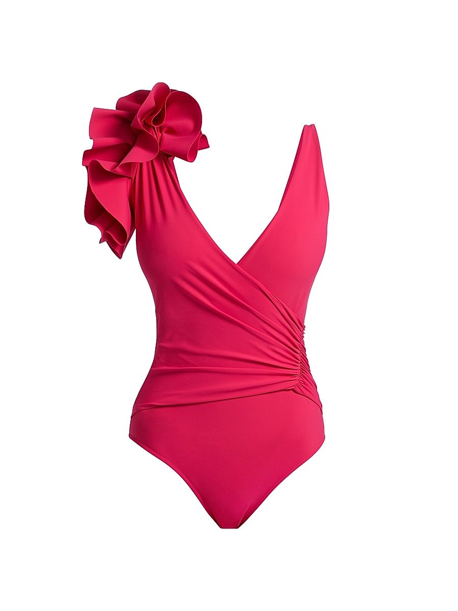 Women's Miana Ruffled Shoulder One-Piece Swimsuit - Pink Multi - Size 8