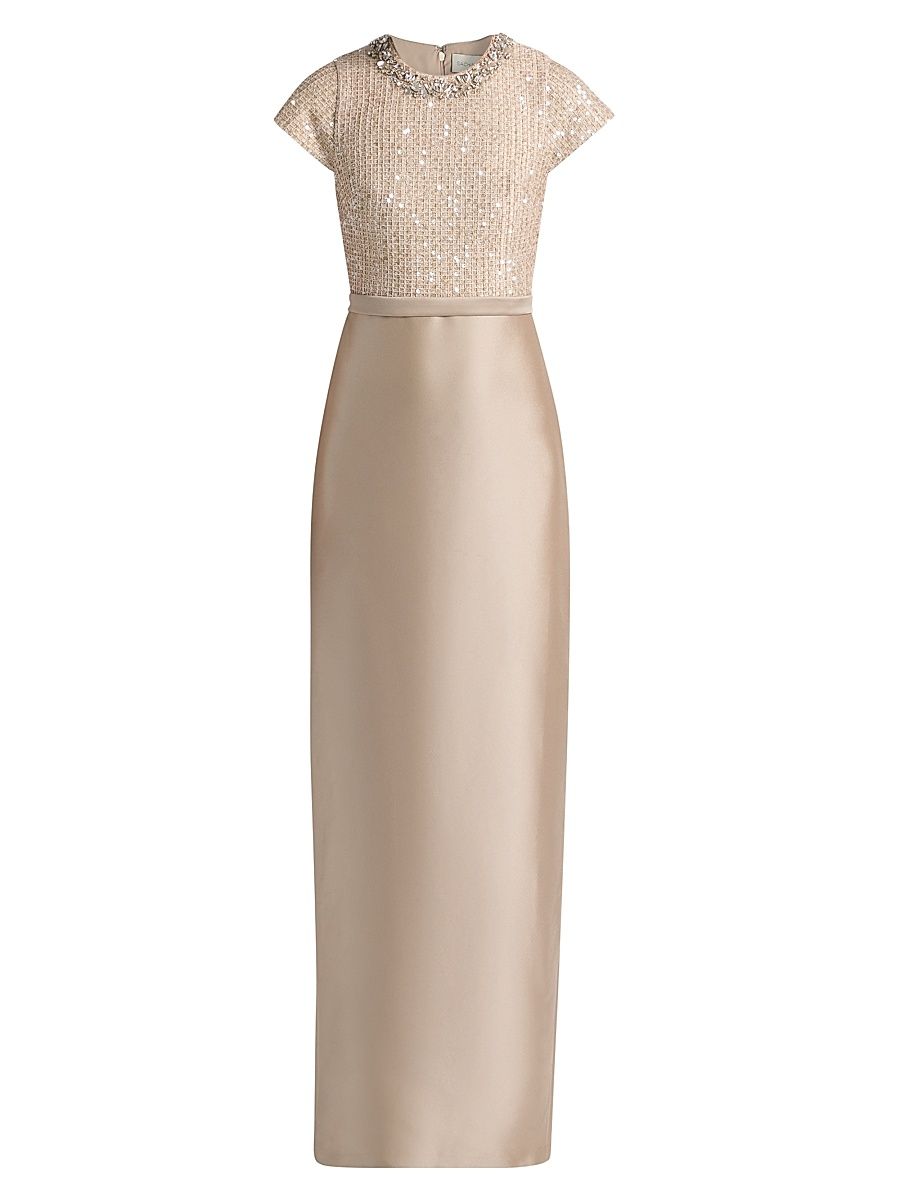 Women's Isla Sequinned-Bodice Short-Sleeve Gown - Dune Pewter - Size 14