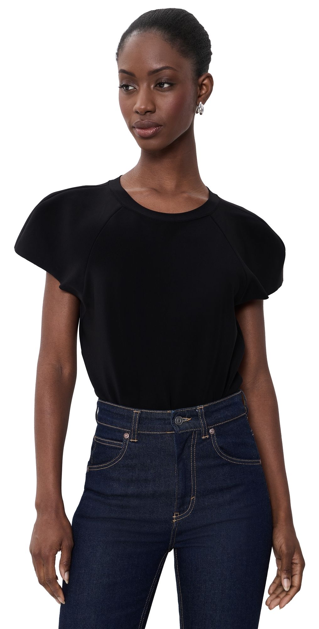 Norma Kamali Cap Sleeve Bomber Bodysuit Black XS