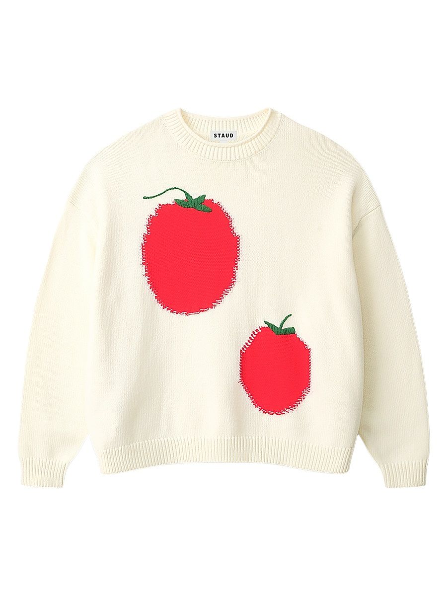 Women's Giada Tomato-Print Crewneck Sweater - Roma Ivory - Size XL
