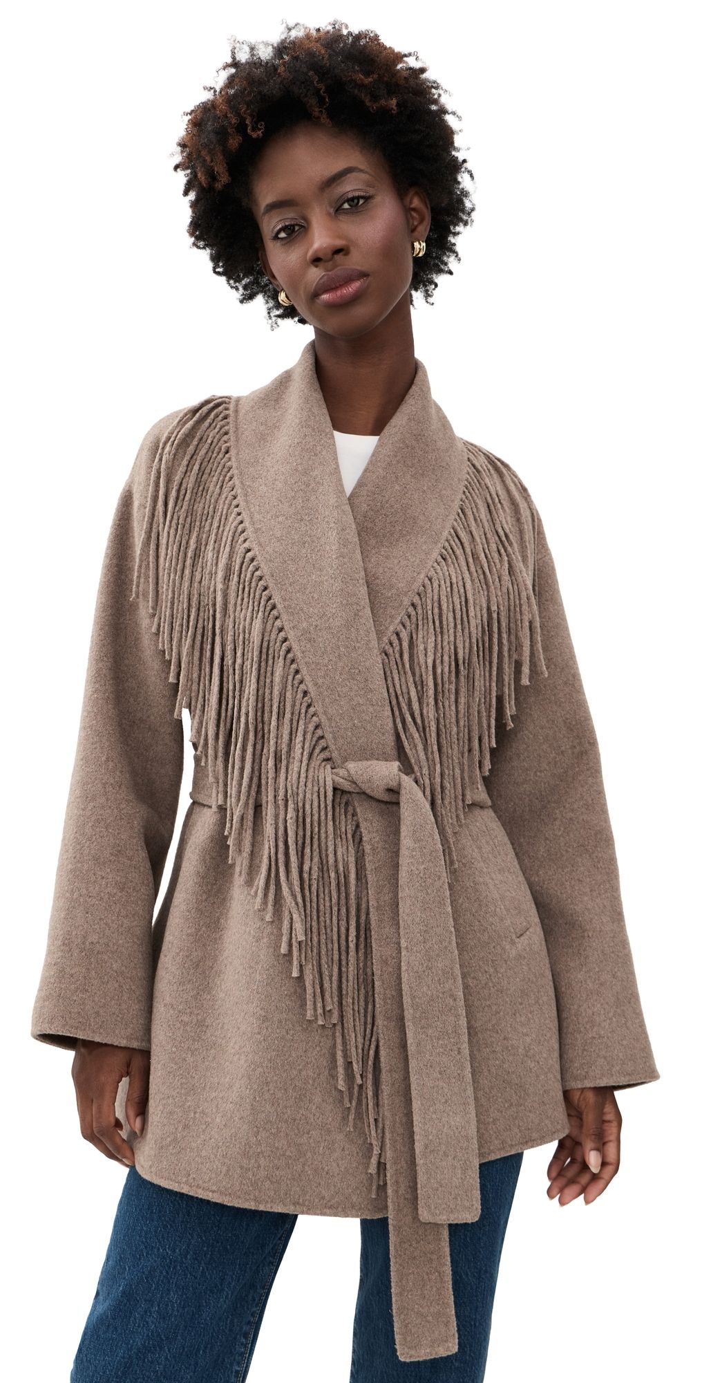 Splendid Sandra Fringe Jacket Taupe Grey XL