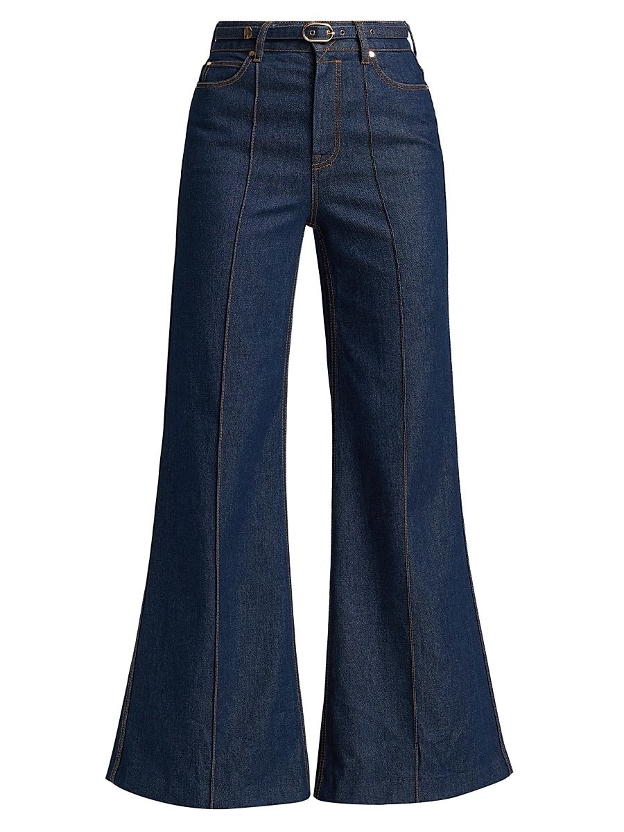 Women's Belted High-Rise Wide Flare Jeans - Ink - Size 31