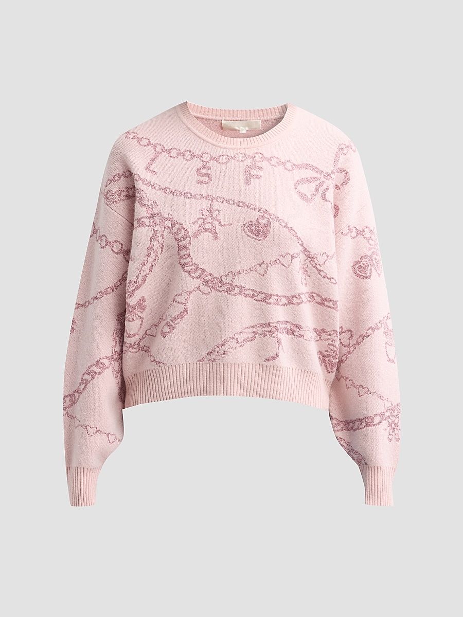 LoveShackFancy Women's Calindra Metallic Wool-Blend Crewneck Sweater - Teacup Pink - Size XS