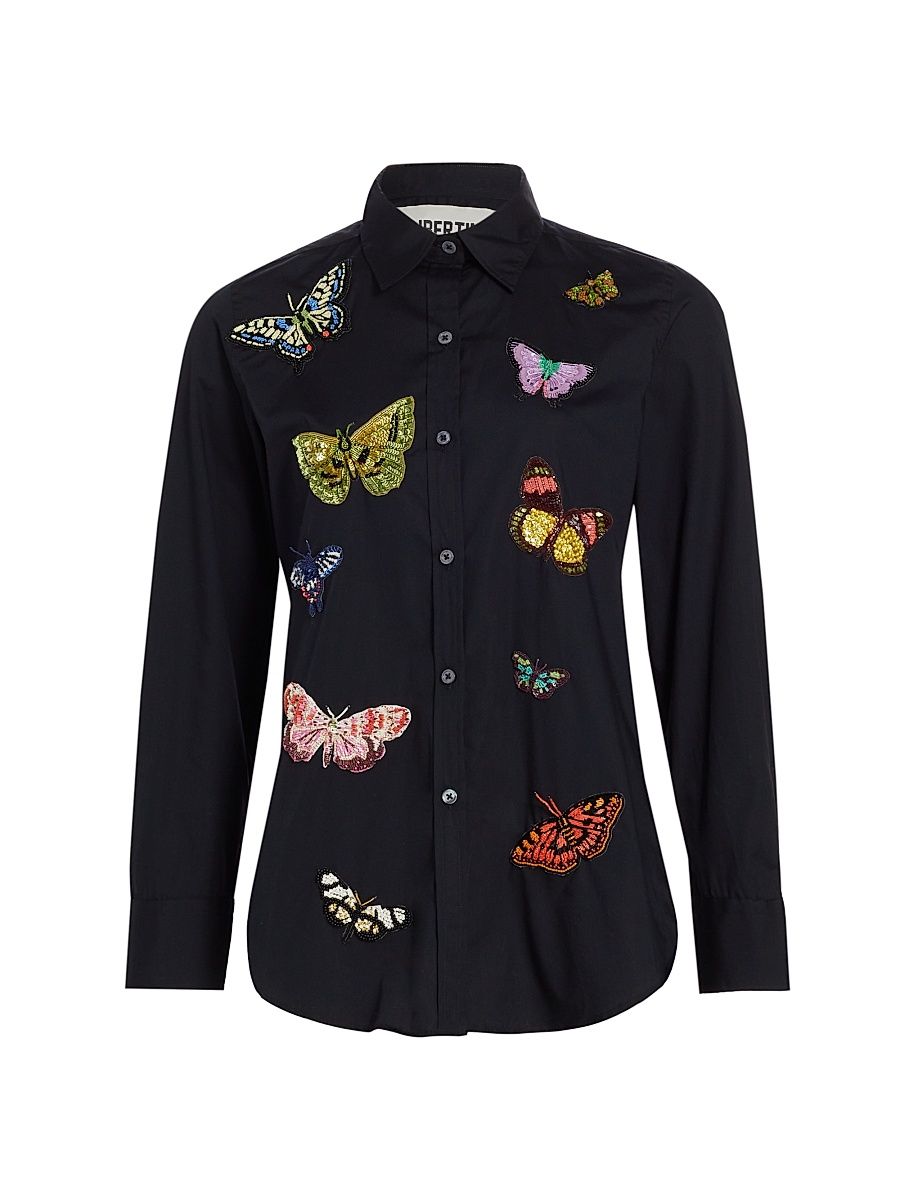 Women's Millions Of Butterflies' Shirt - Black - Size Medium