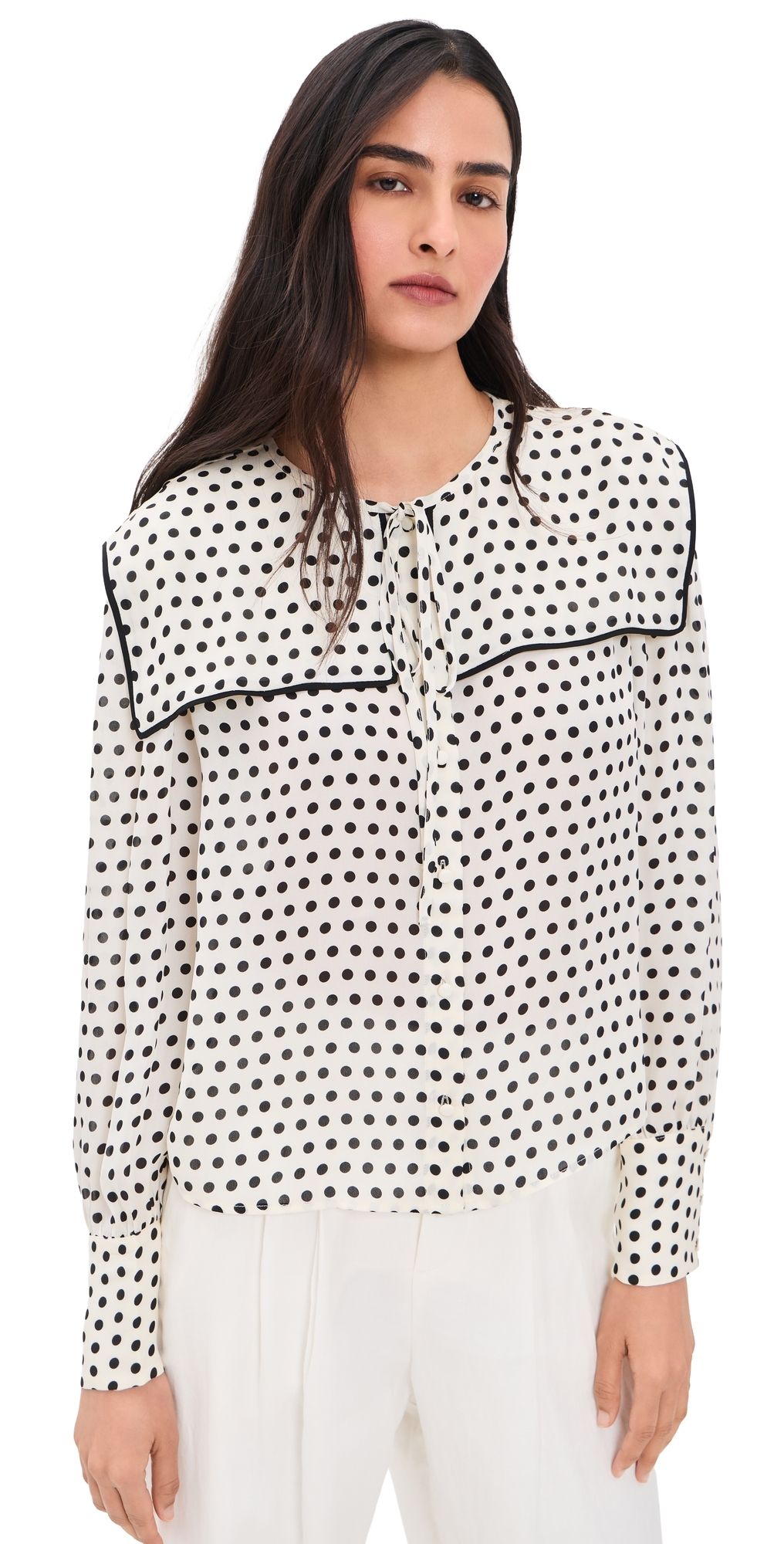 FRAME The Polka-Dot Fleet Silk Blouse Cream Multi L