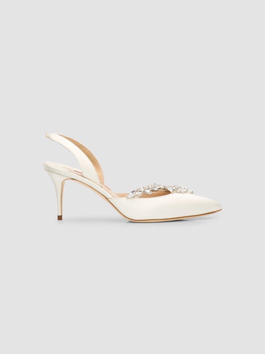 Manolo Blahnik Women's Nadirasli 70MM Satin Slingback Pumps - Light Cream - Size 6.5