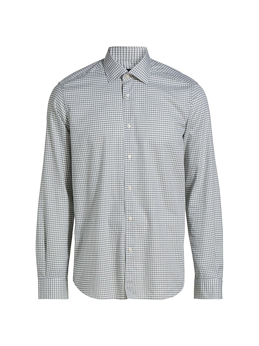 Men's COLLECTION Check Cotton Shirt - Green - Size Large
