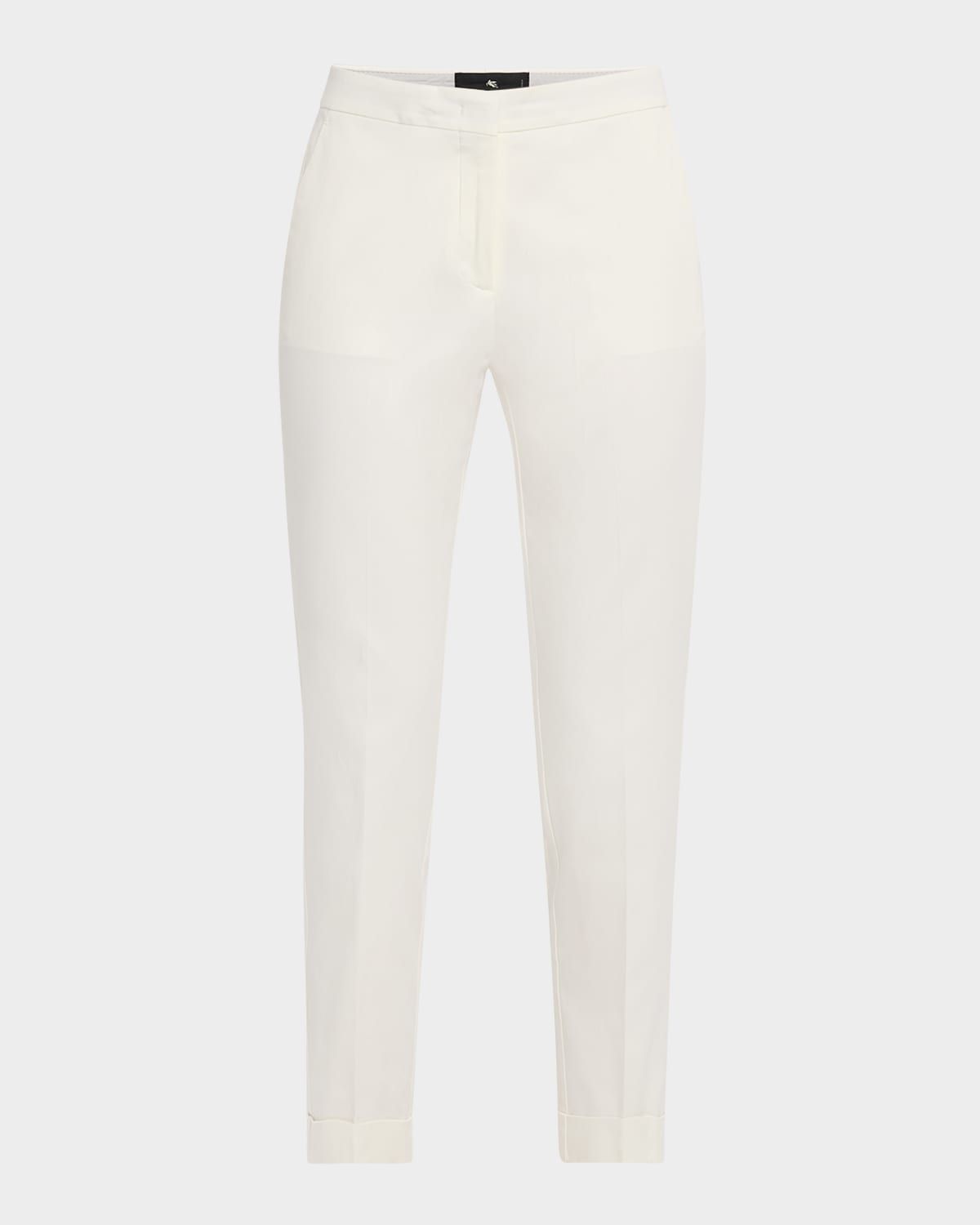 Mid-Rise Stretch Cotton Poplin Cuffed Cigarette Pants