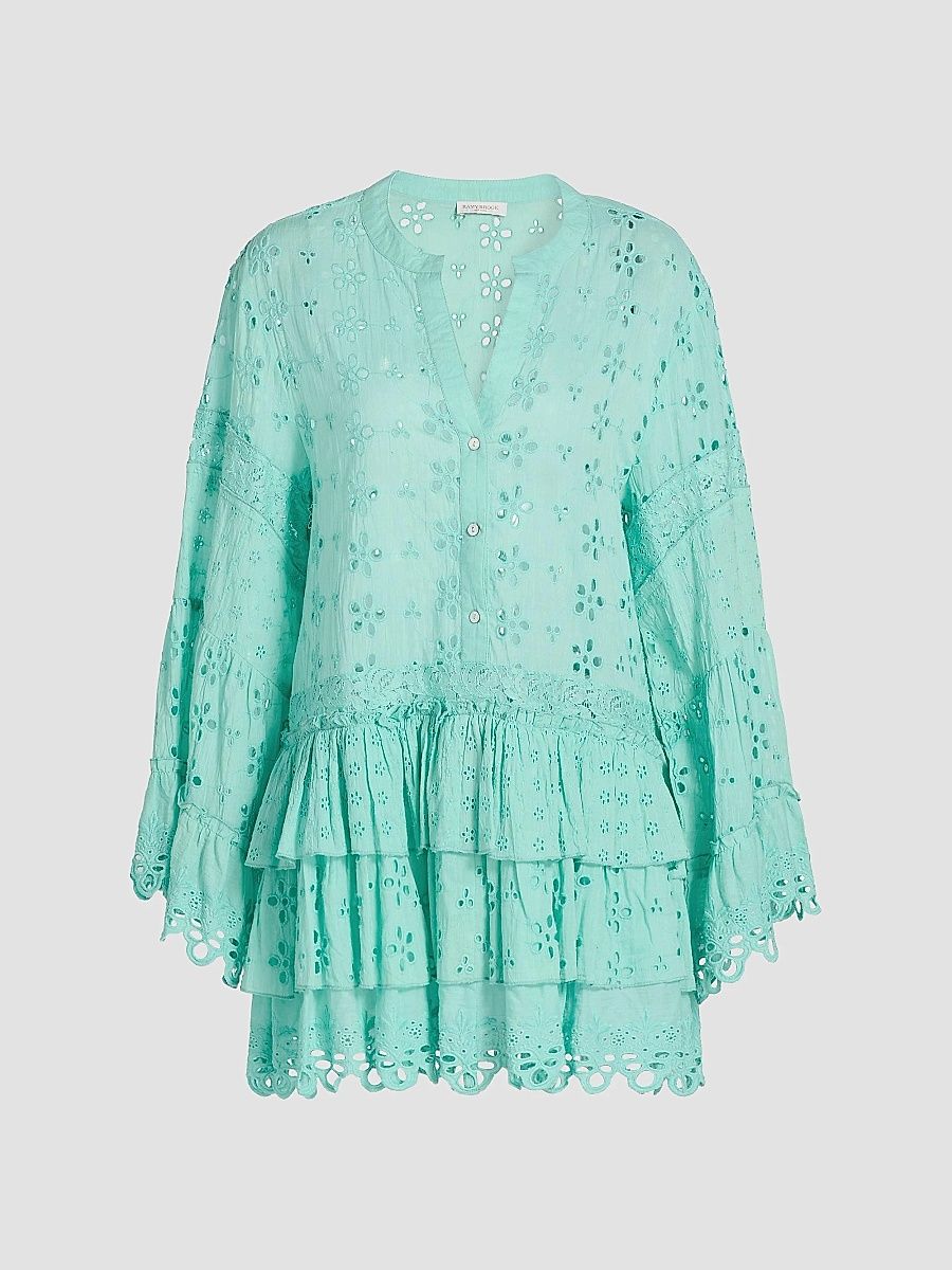 Ramy Brook Women's Roxanne Eyelet Cotton Minidress - Seaglass - Size Large