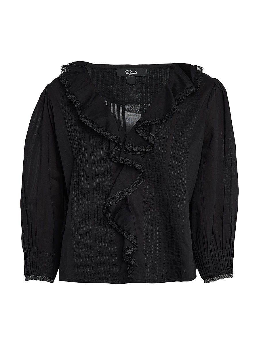 Women's Mare Cotton Ruffled Blouse - Black - Size XL