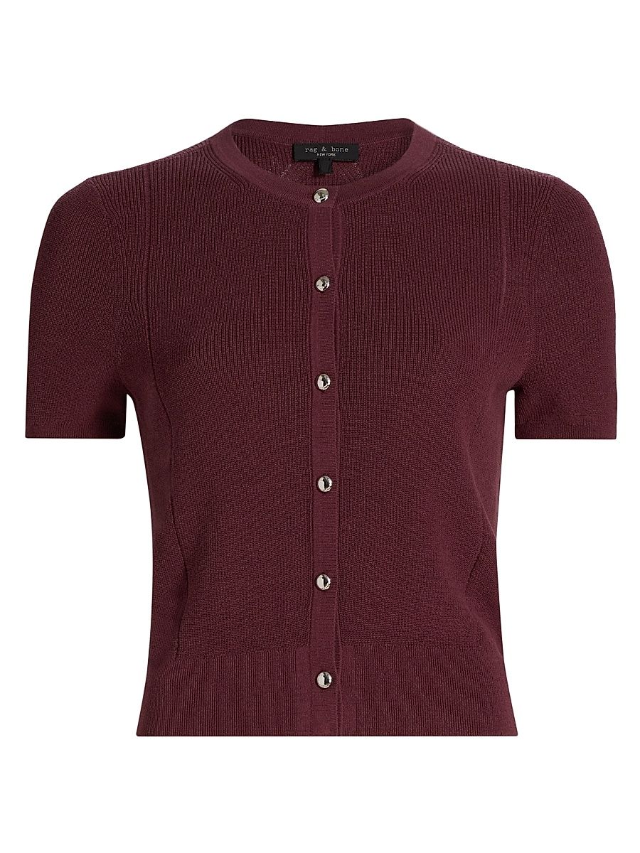 Women's Dina Rib-Knit Cotton-Blend Cardigan - Prune - Size Small