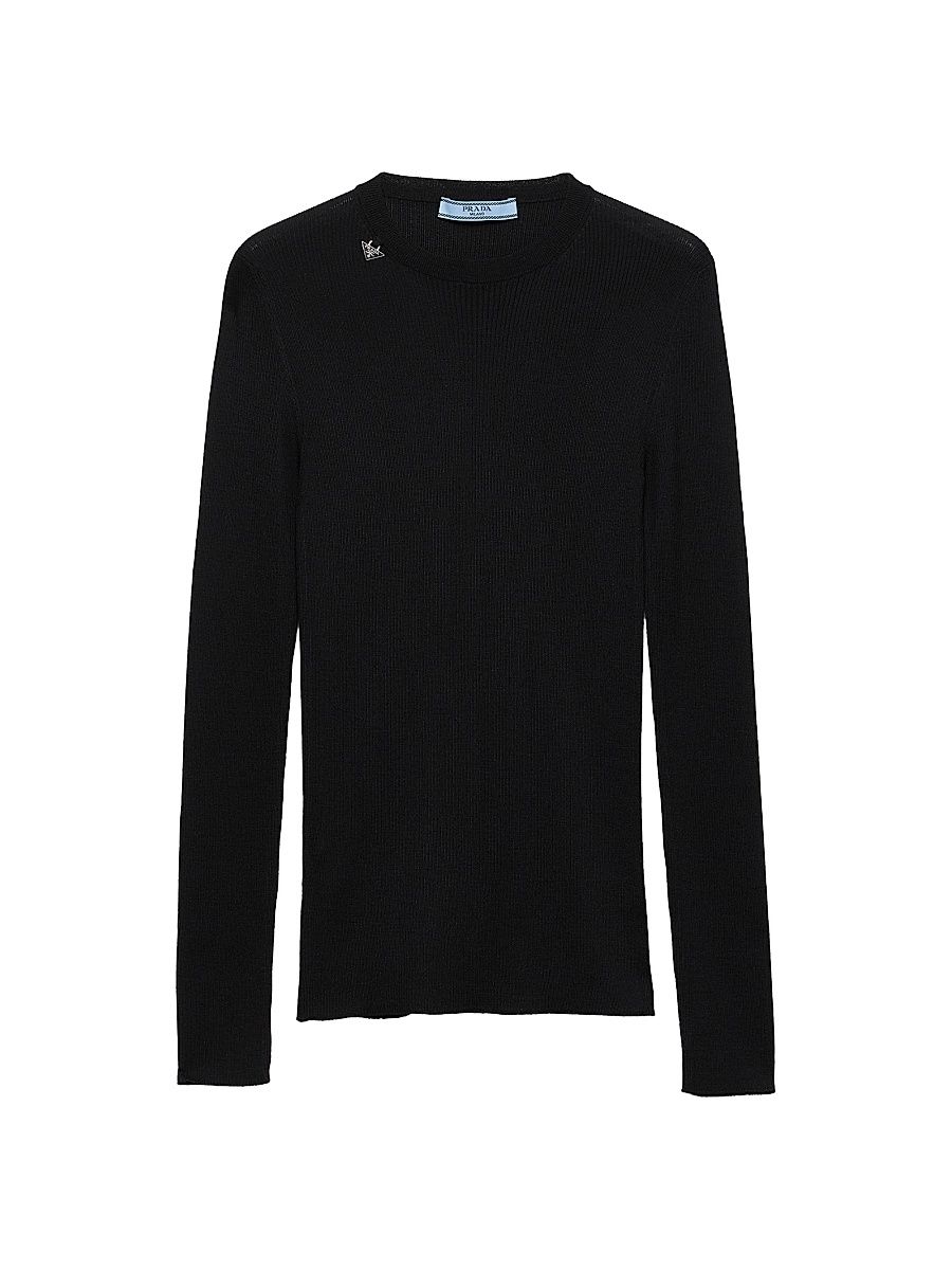 Women's Wool Crew-Neck Sweater - Black - Size 12