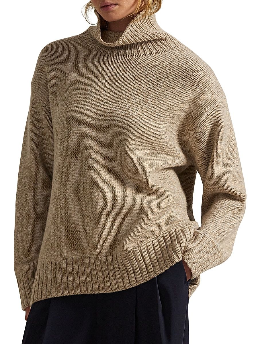 Women's Oversized Wool-Cashmere Sweater - Dark Almond - Size XL