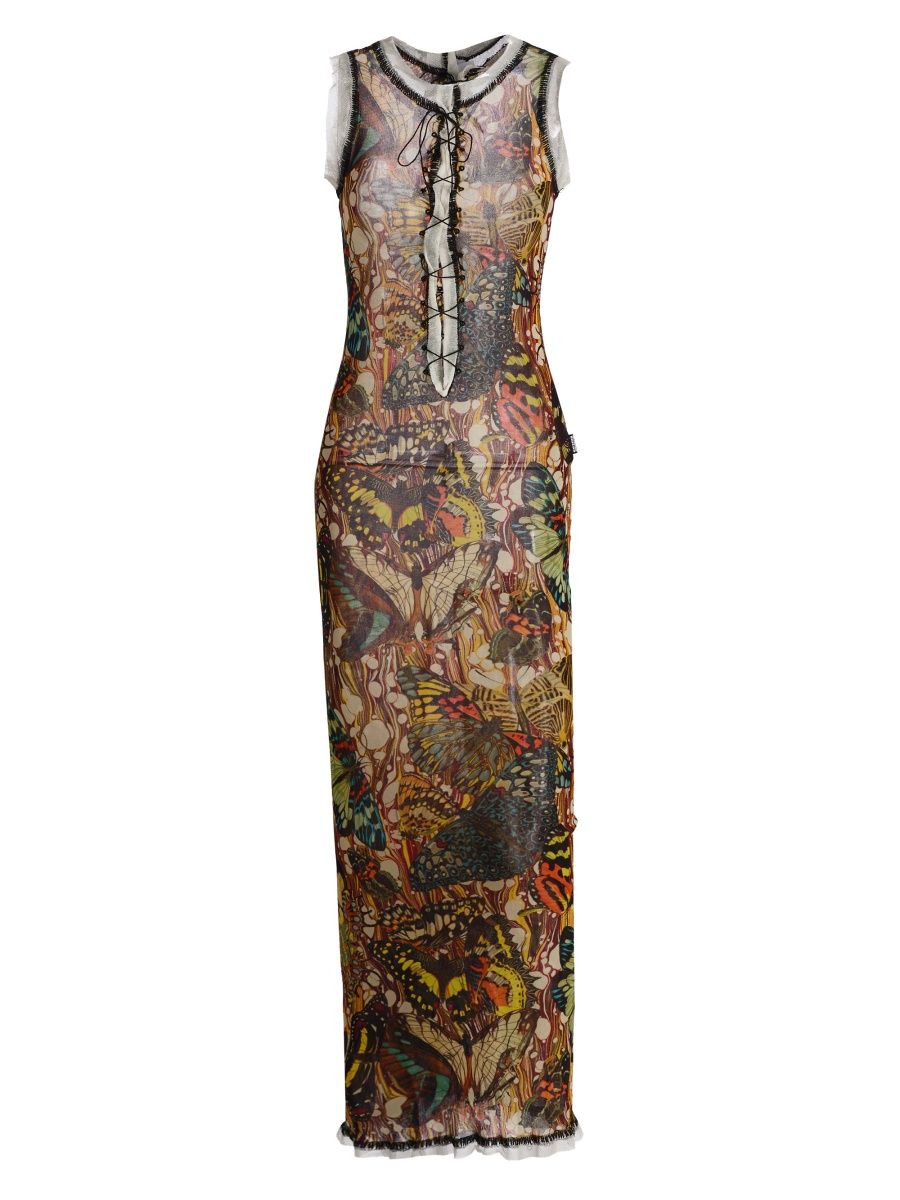 Jean Paul Gaultier Women's Butterfly-Print Sleeveless Mesh Maxi Dress - Yellow Multicolor - Size XS