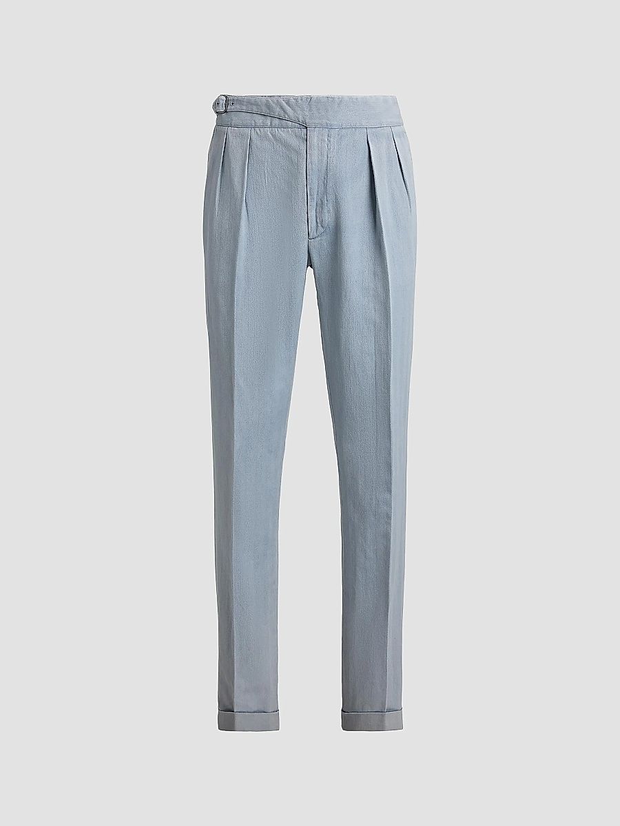 Men's Garment-Dyed Chino Pleated Trousers - Winward Blue - Size 38
