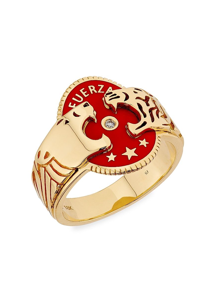 Women's Strength 18K Yellow Gold, Enamel & 0.02 TCW Diamond Cigar Band - Gold - Size 7