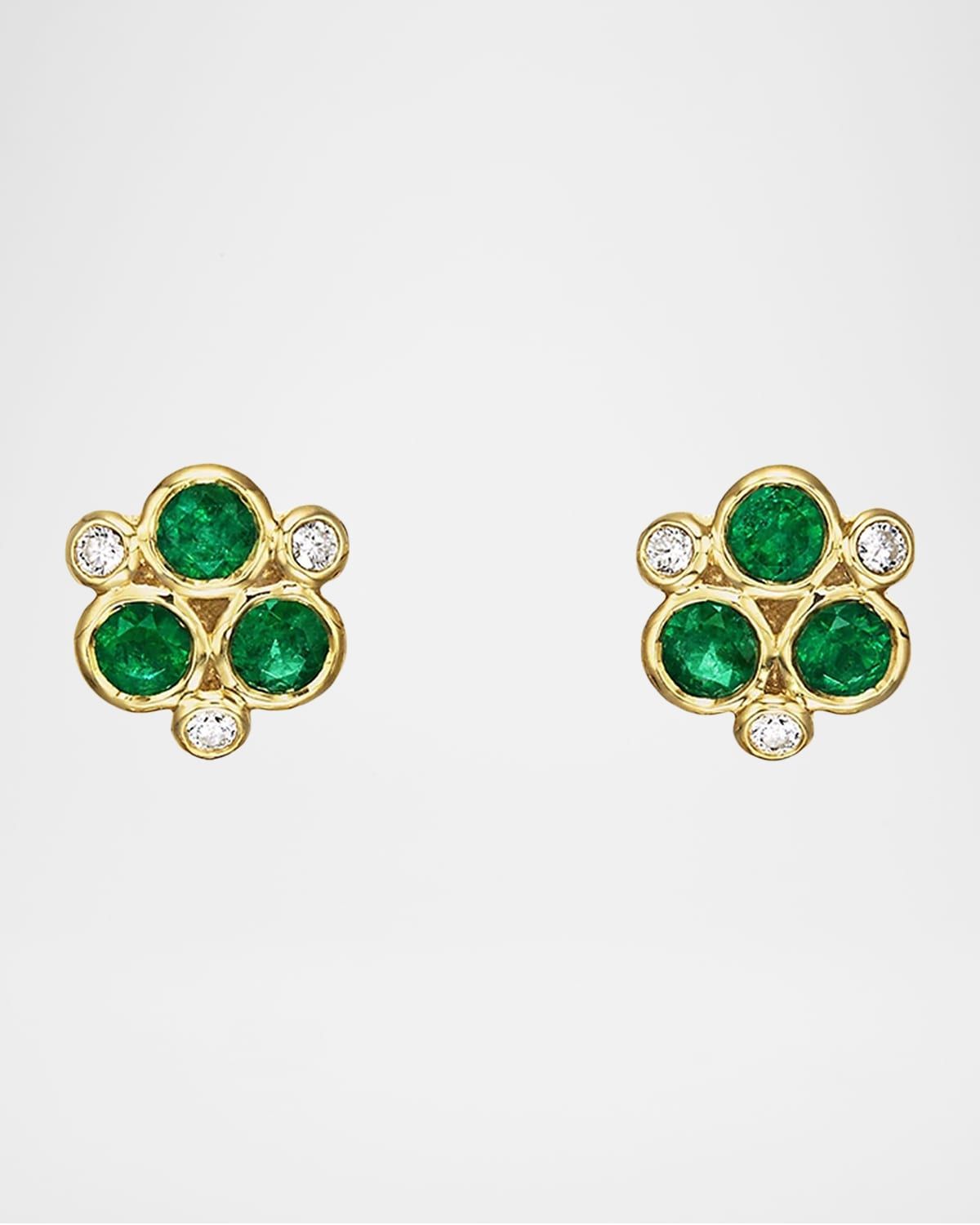 Classic Color Emerald, Diamond &amp; 18K Yellow Gold Trio Earrings