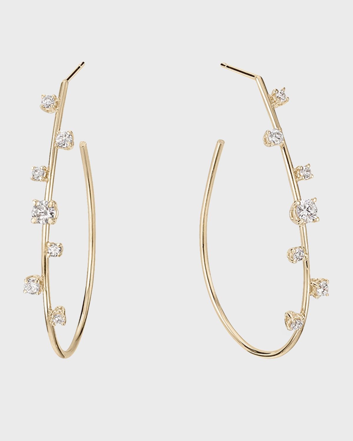 14K Gold Small Solo Tear Drop Hoop Earrings with Diamonds, 36mm