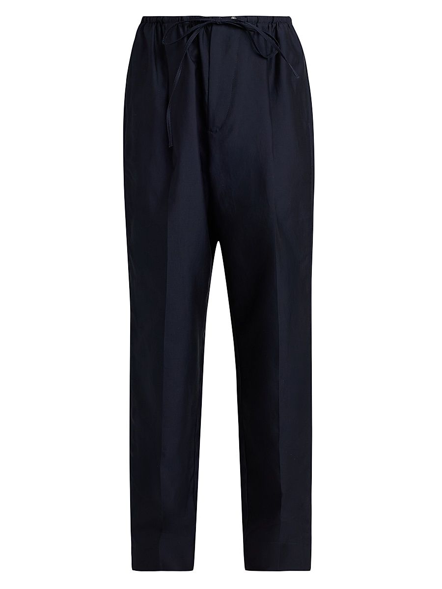 Men's Cotton-Silk Drawstring Trousers - Midnight Blue - Size 34