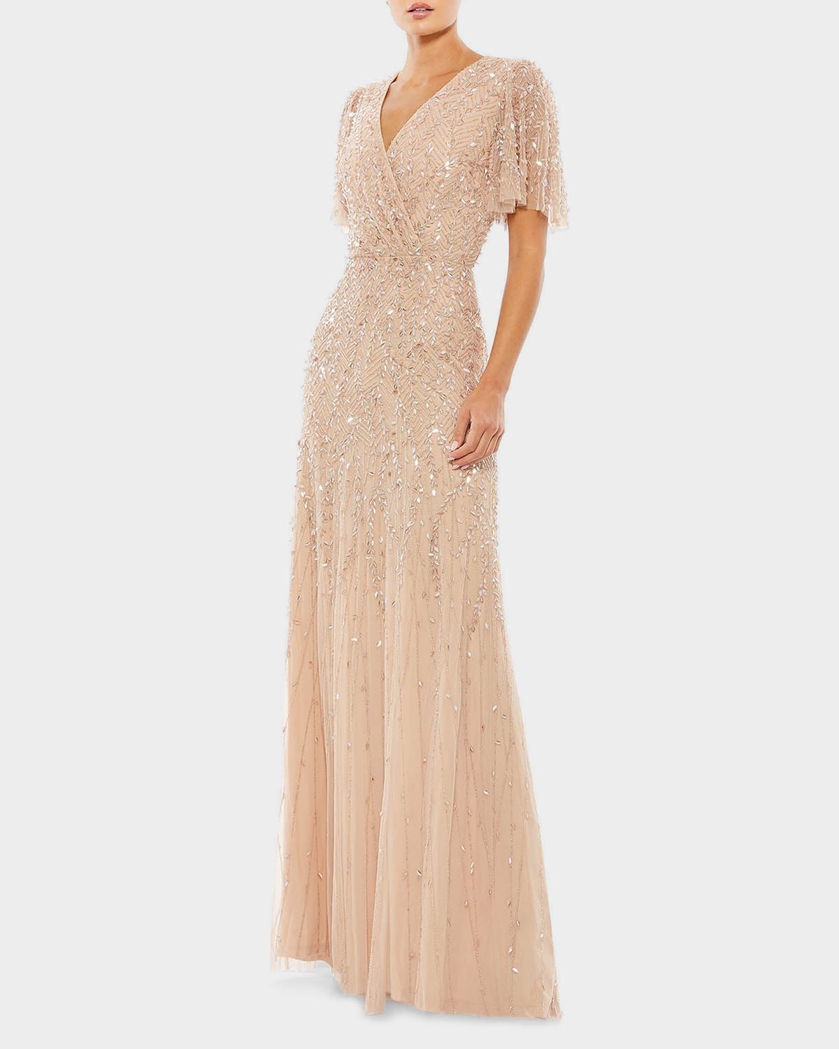 Sequined Beaded Tulle Gown
