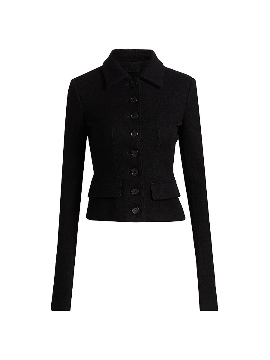 Women's Tailored Boiled Wool Jacket - Nero - Size 10
