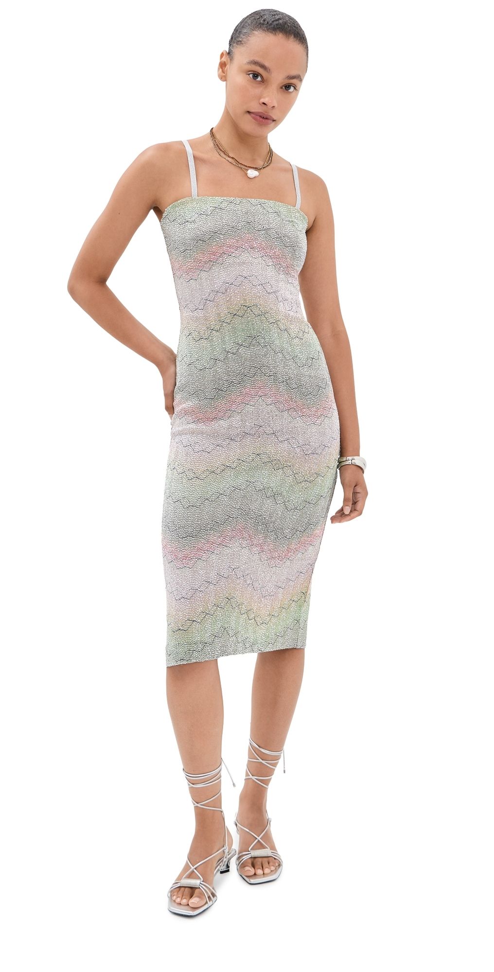 Missoni Sequin Midi Dress Multicolor Green/Pink/Orange 44