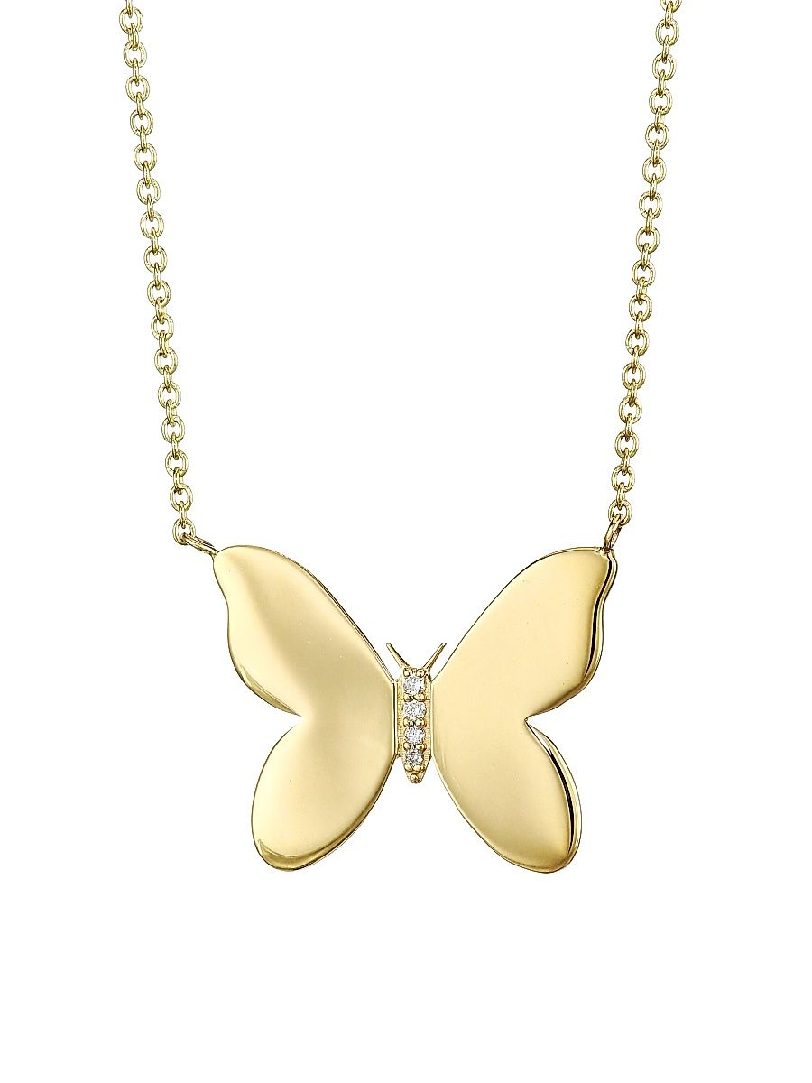Women's 14K Yellow Gold & Diamond Butterfly Pendant Necklace
