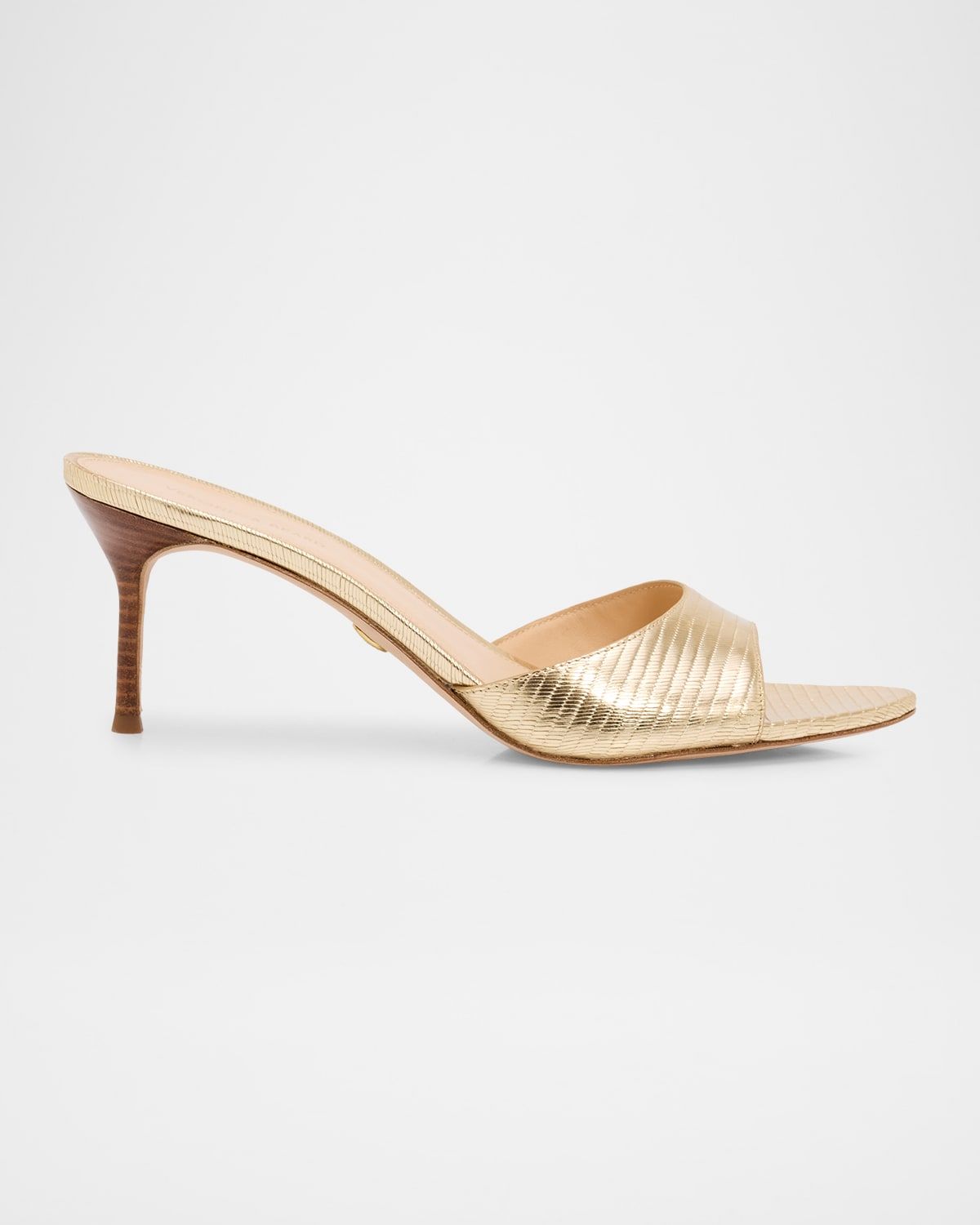 Tia Embossed Metallic Leather Mid-Heel Sandals