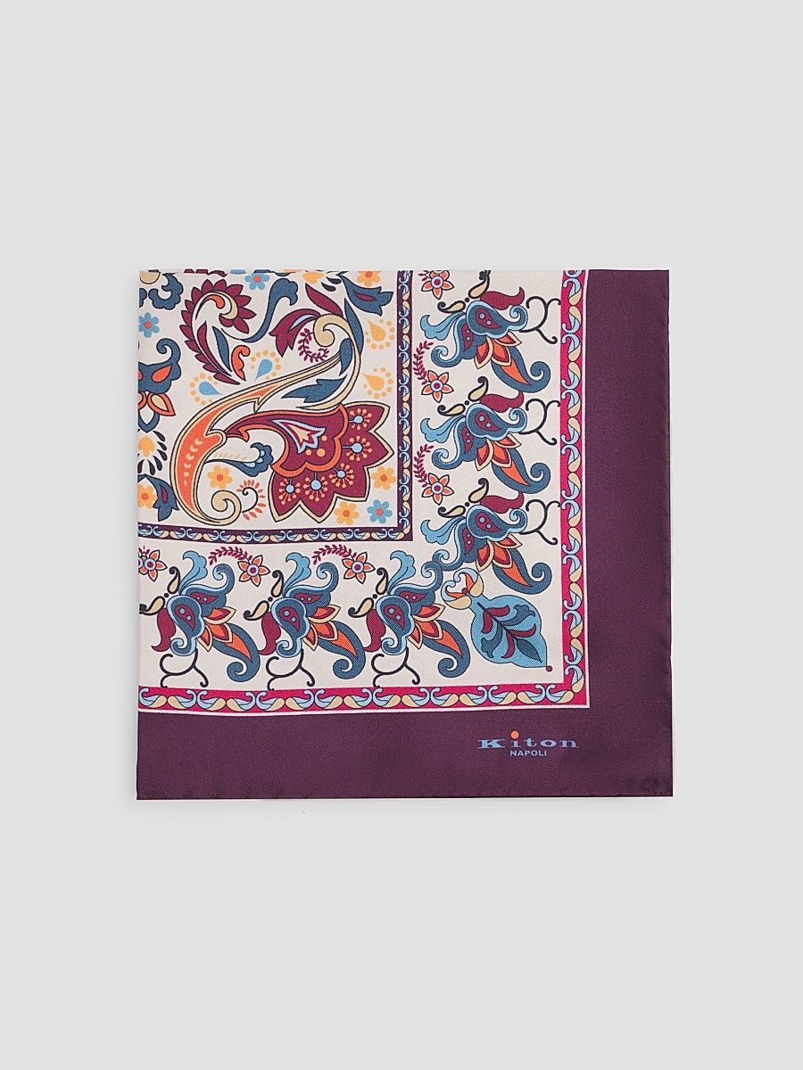 Men's Silk Multicolor Paisley Pocket Square - Dark Red