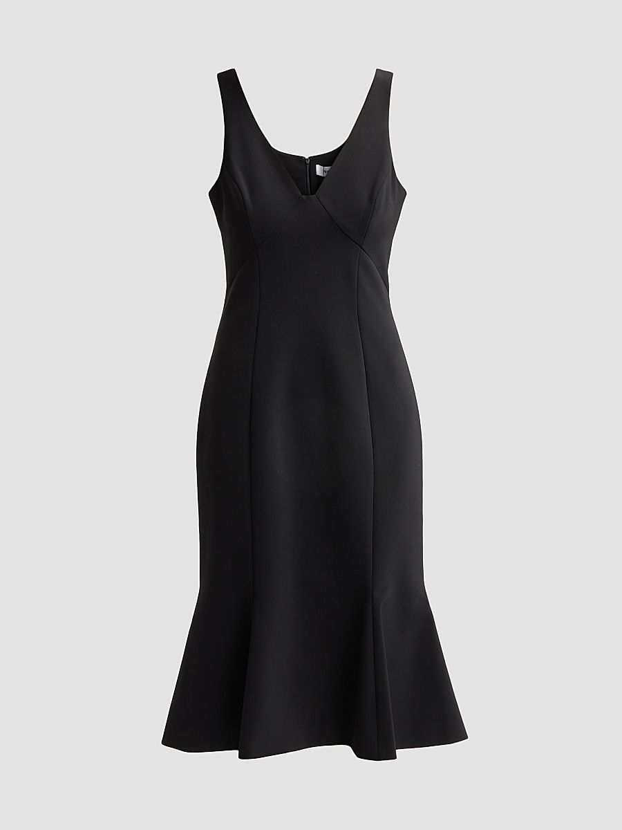 Women's V-Neck Sleeveless Flounce Midi Dress - Black - Size 6