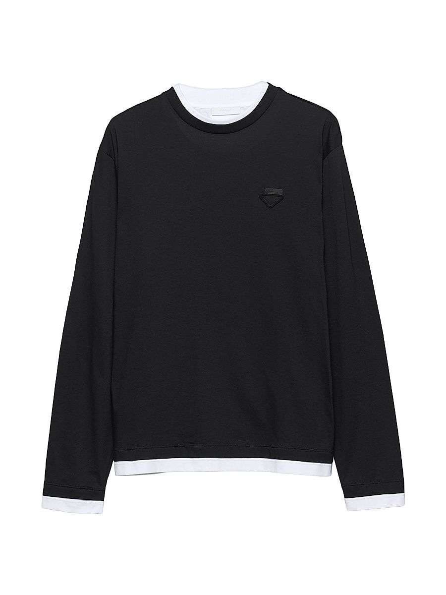 Men's Long-Sleeved Cotton T-Shirt - Black - Size XXXL