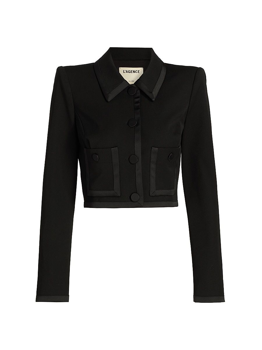 Women's Blythe Satin-Trim Crop Jacket - Black - Size 18