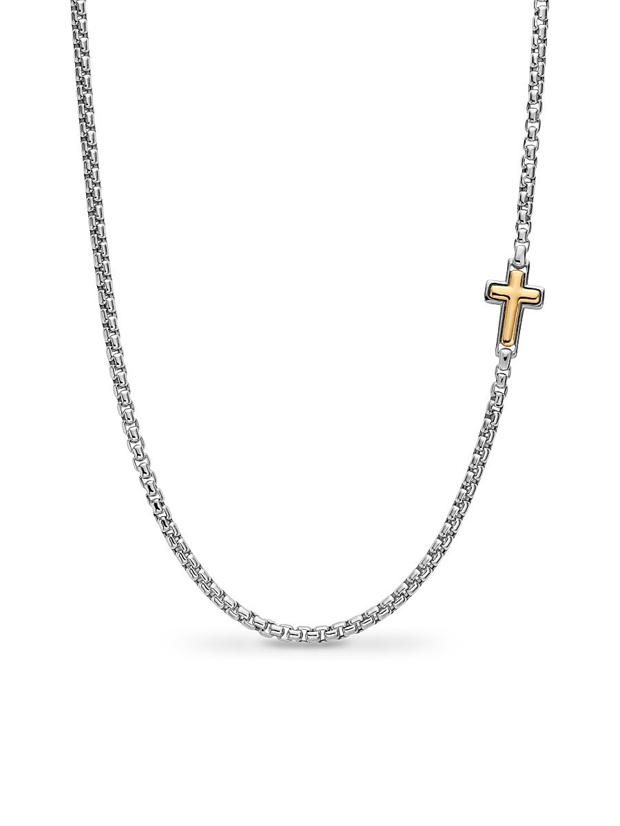 Men's Cross Station Necklace in Sterling Silver - Silver - Size 22