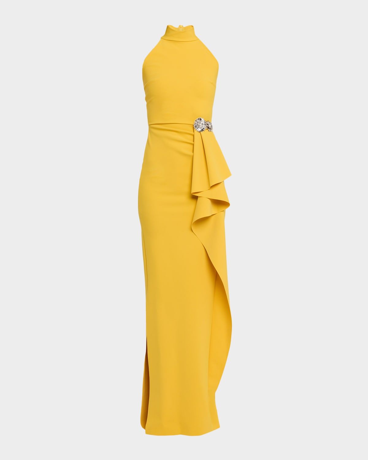 Gusay Draped Halter Column Gown