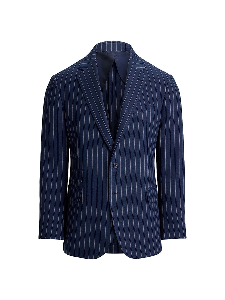 Men's Kent Pinstriped Single-Breasted Sport Coat - Bright Navy Cream - Size 48