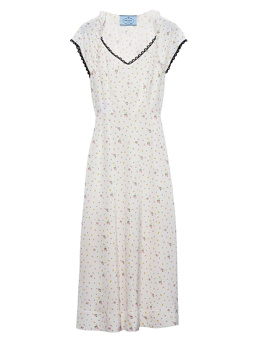 Women's Floral Print Pongé Dress - White - Size 4