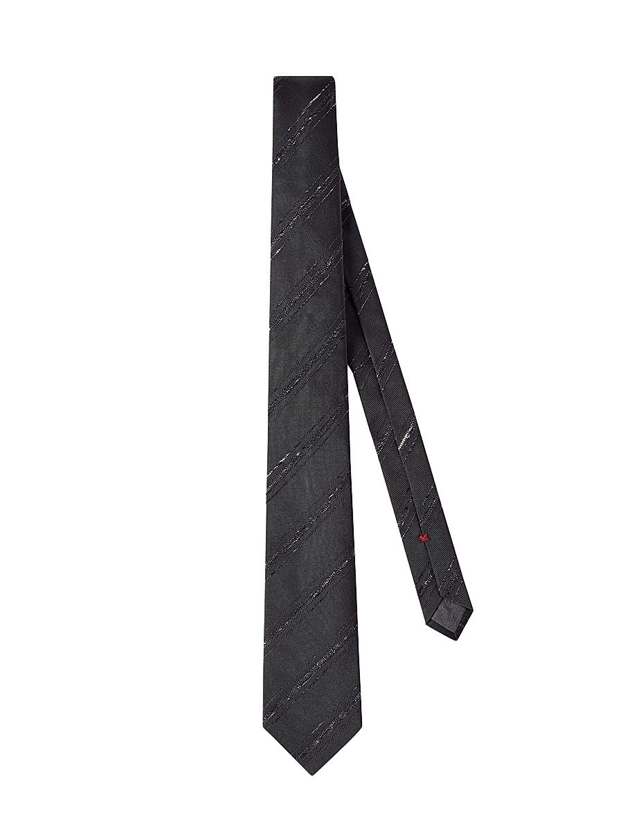 Men's Slubbed Stripes Silk and Cotton Tie - Anthracite