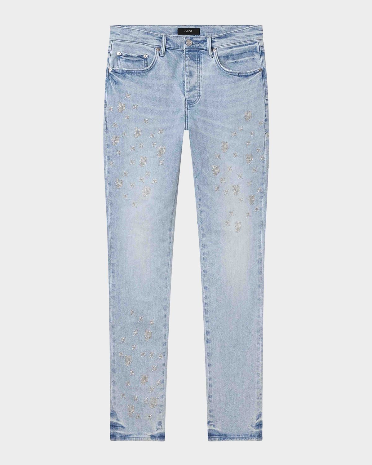 Men & apos;s Slim-Straight Beaded Monogram Jeans