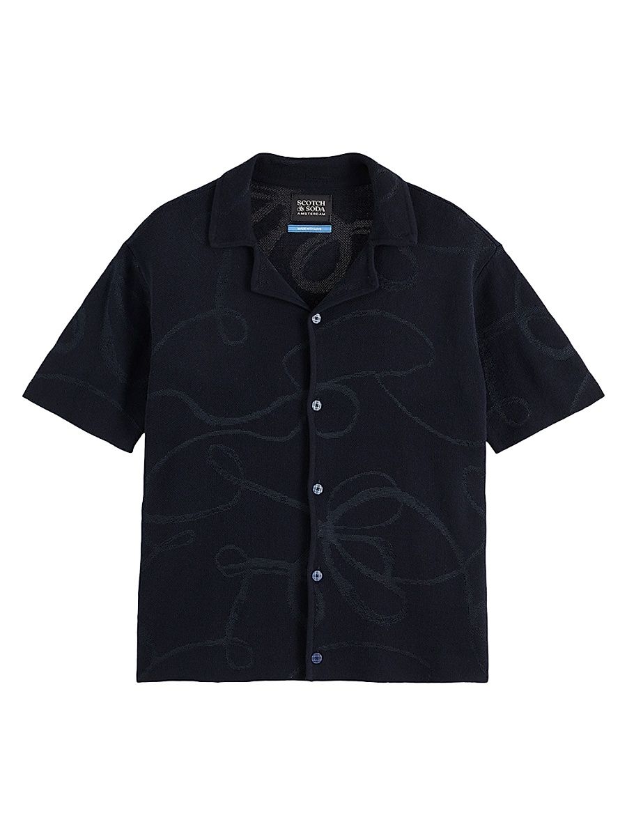 Men's Jacquard Knit Camp Shirt - Sky - Size Small