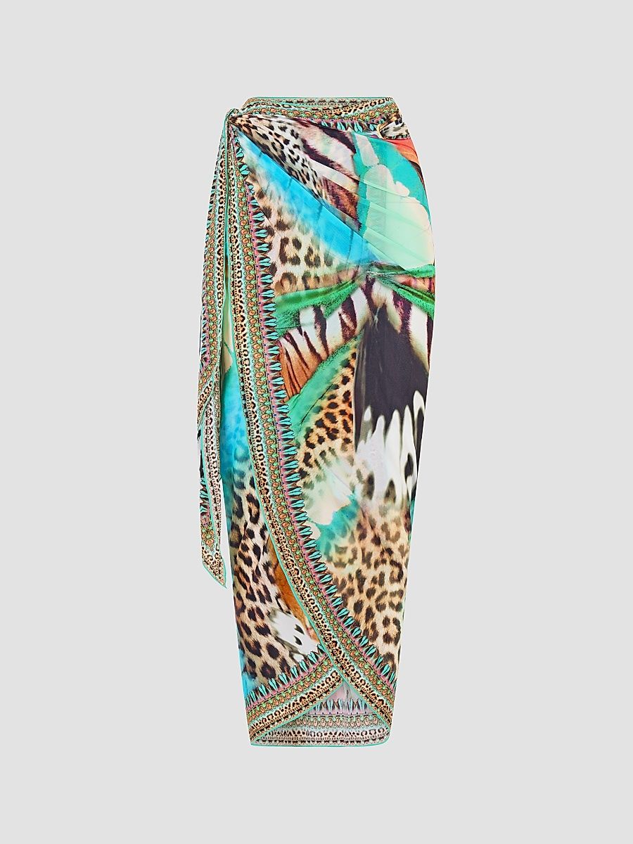 Camilla Women's Animal-Print Sarong Midi Skirt - Butterfly Bohemia - Size Large