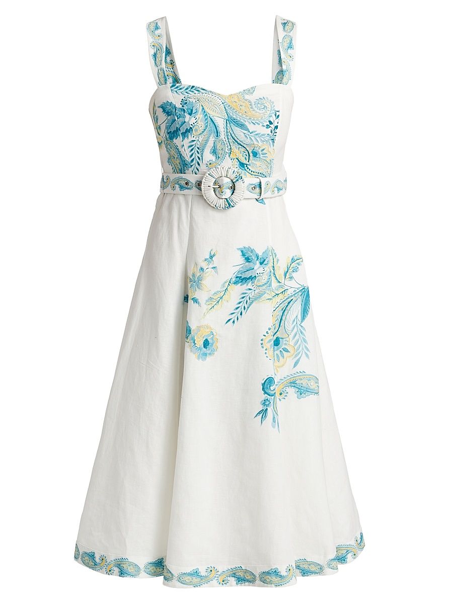 Women's Amari Embroidered Linen & Cotton Midi-Dress - White Floral - Size XL