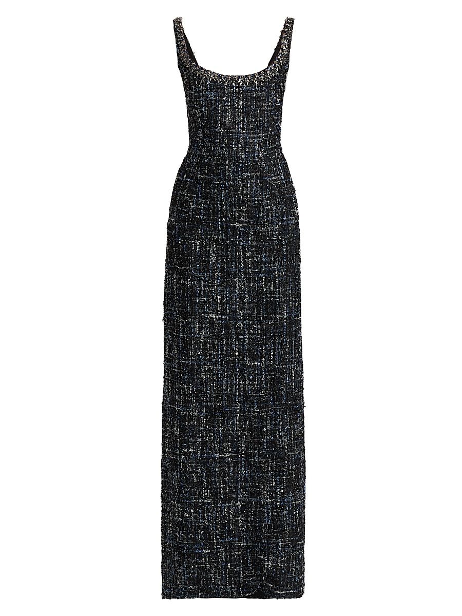 Women's Lana Embellished Tweed Column Gown - Obsidian Frost - Size 0