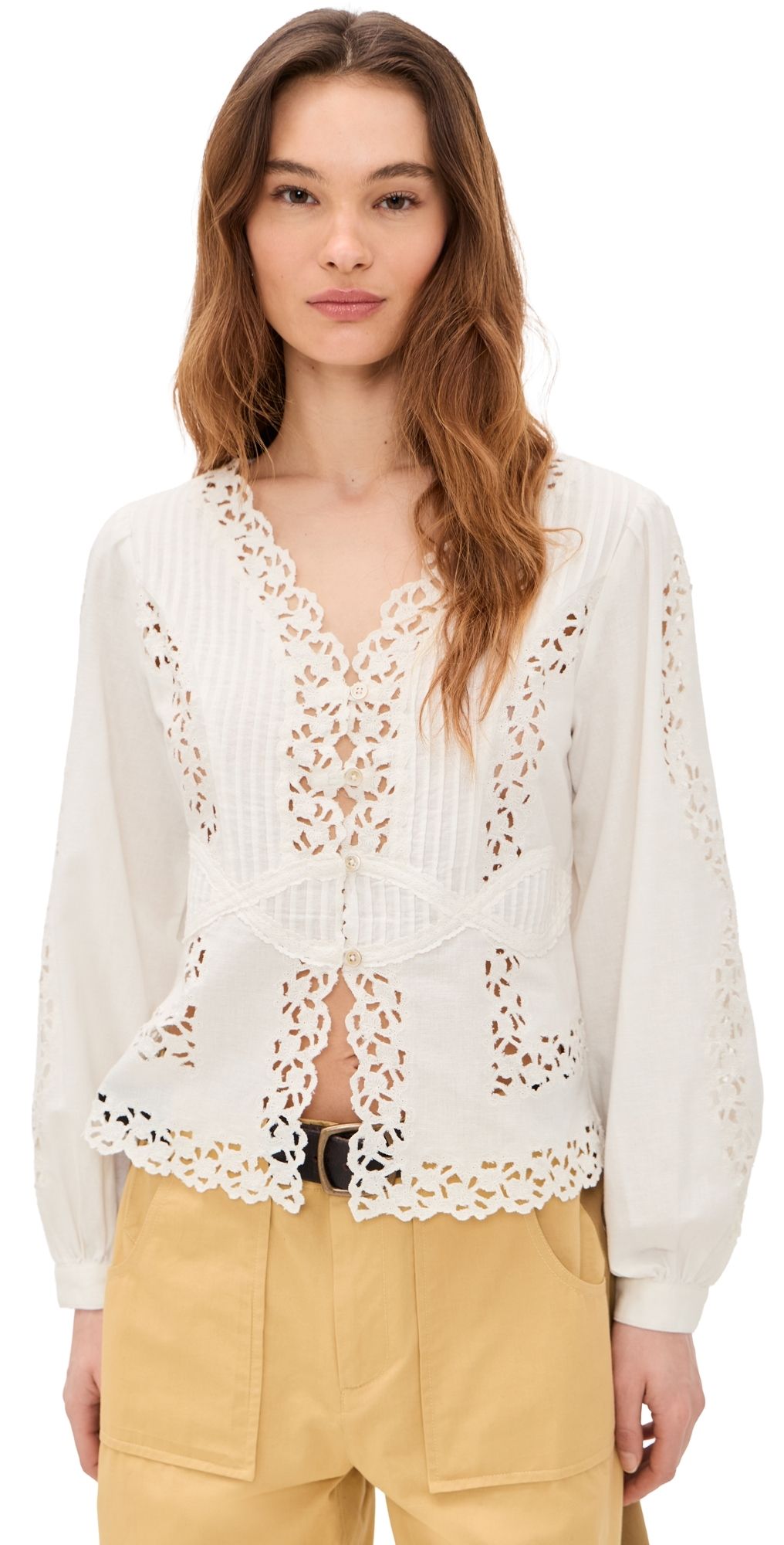 Sea Sofia Embroidered Long Sleeve Blouse Cream XS