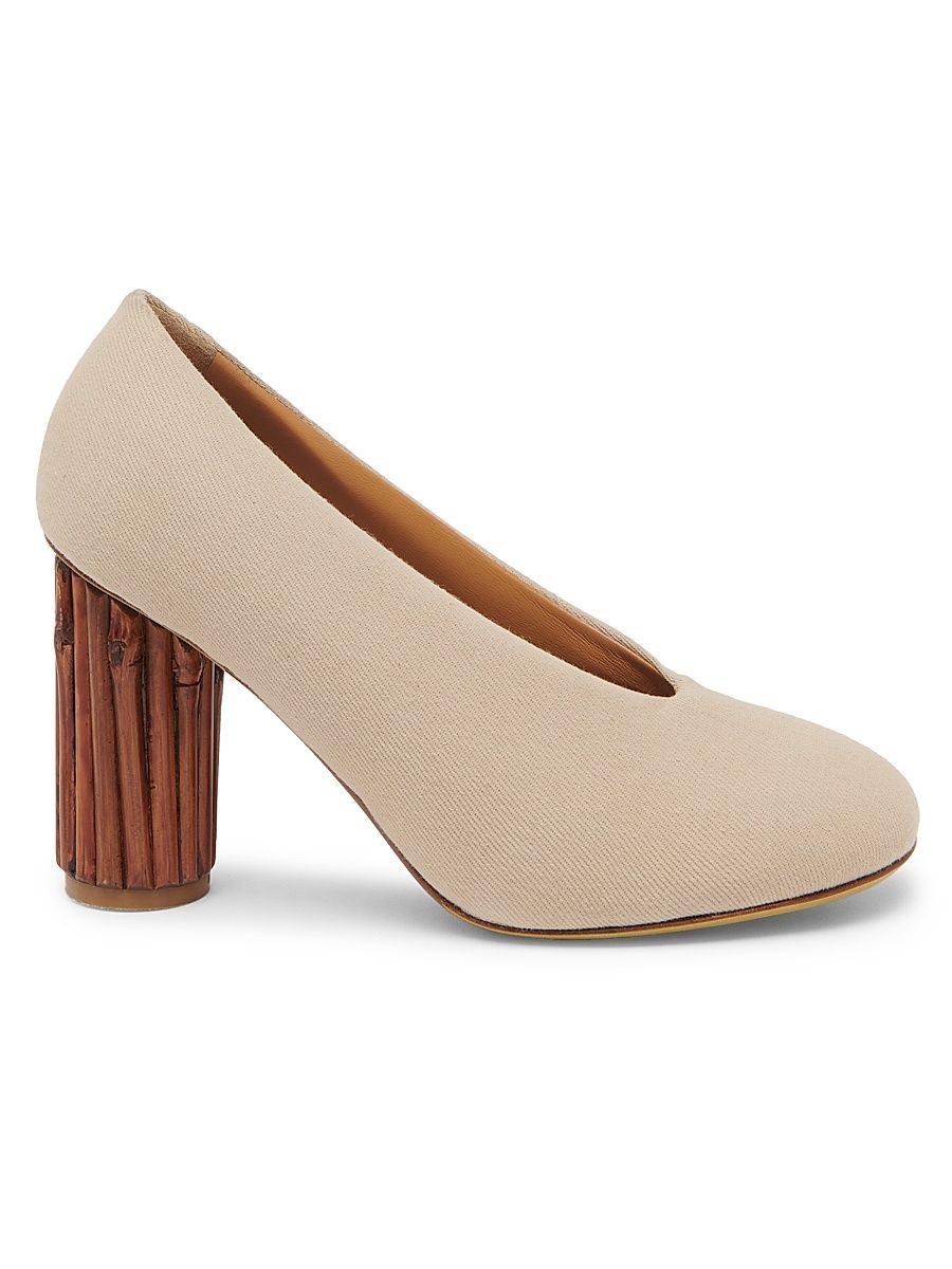 Women's Round Toe Cotton Pumps - Beige - Size 10