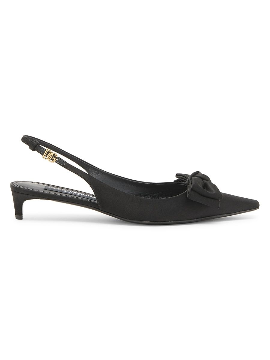 Women's 30MM Bow-Detailed Satin Kitten-Heel Pumps - Nero - Size 10