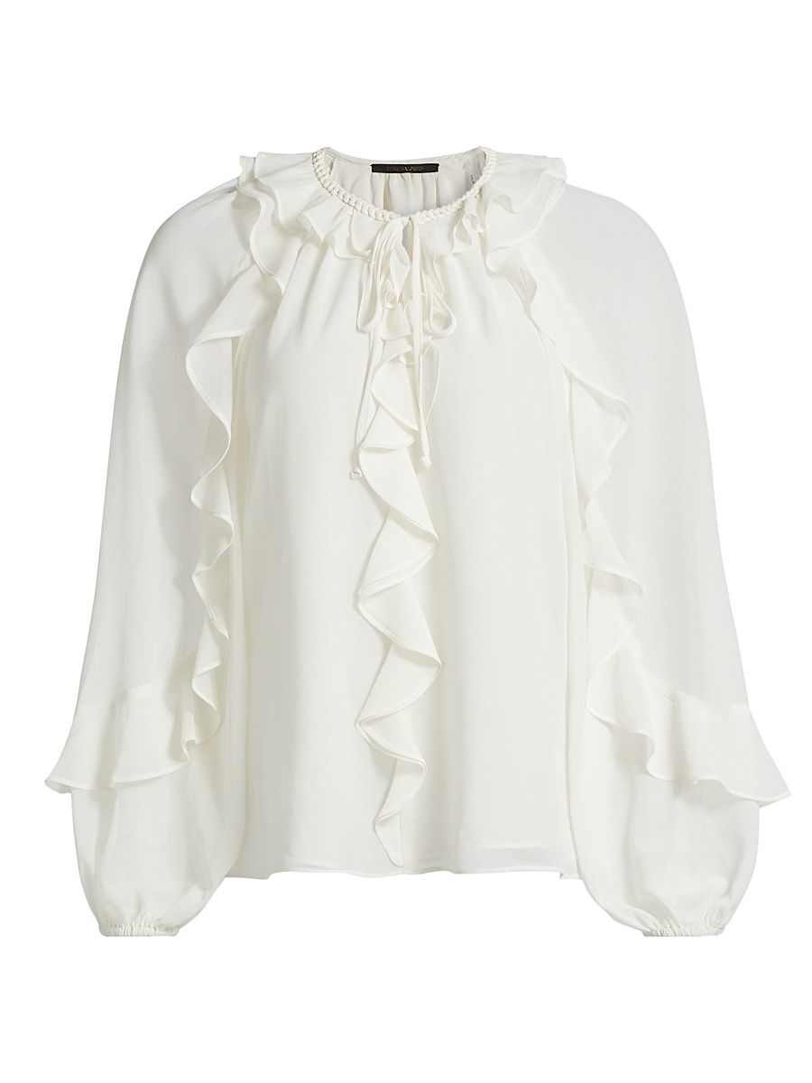Women's Bali Ruffled Crepe Chiffon Blouse - Ivory - Size Large