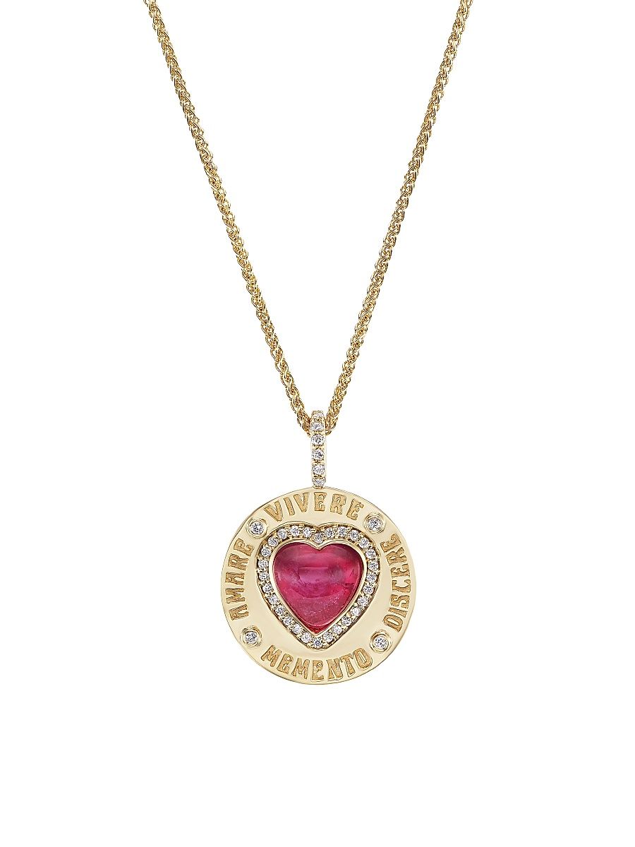 Women's Agape Greek Love 14K Yellow Gold, Pink Tourmaline, & 0.21 TCW Diamond Mini Pendant Necklace - Pink Torumaline
