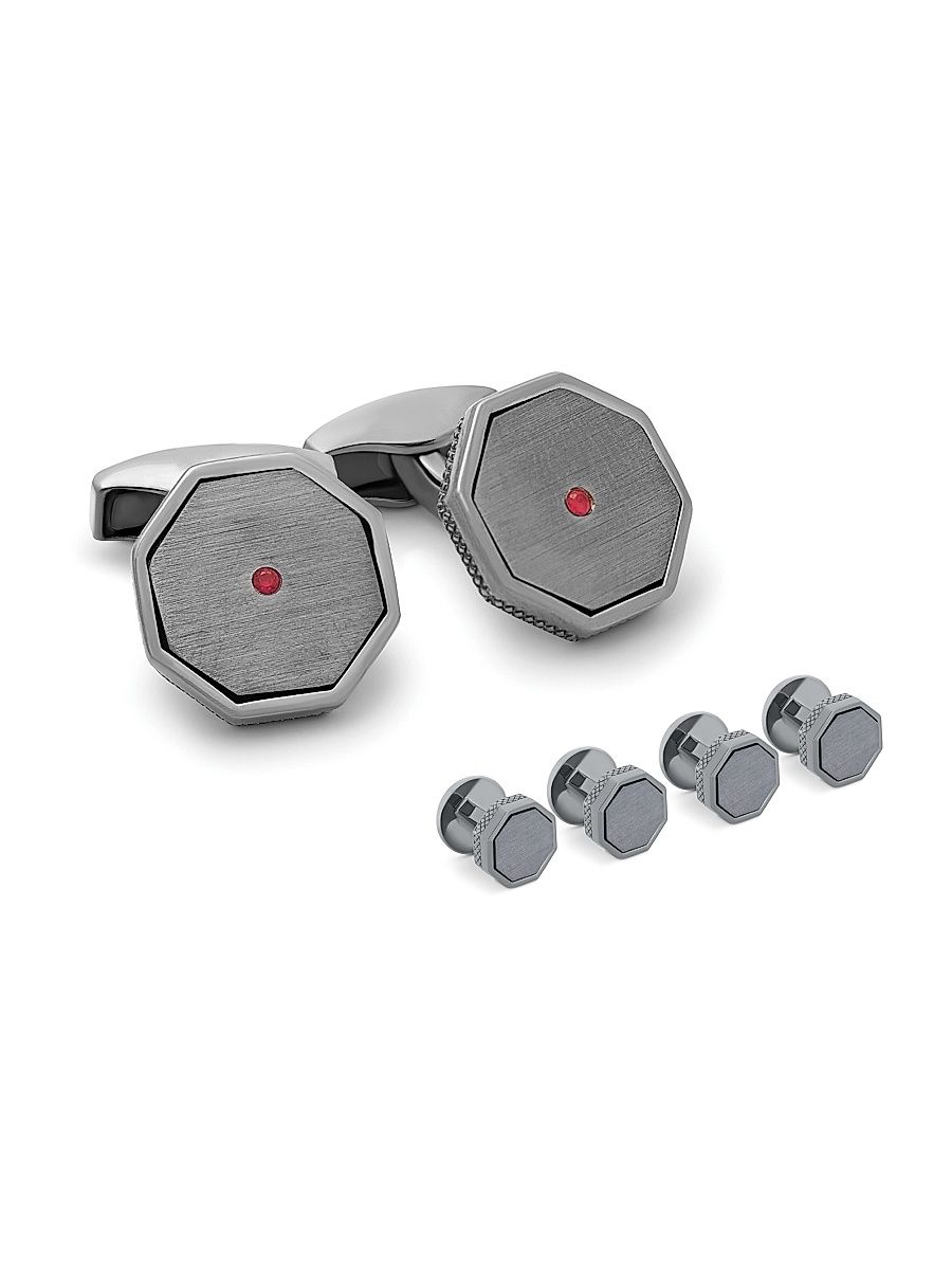 Men's London Eye Ruby Octagon Cufflink Set - Red