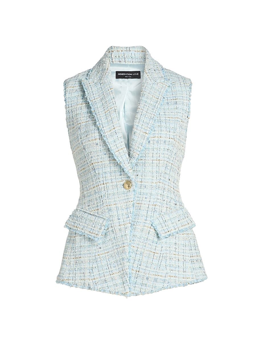 Women's Rialto Tweed Sleeveless Blazer - Aqua Melange - Size XL