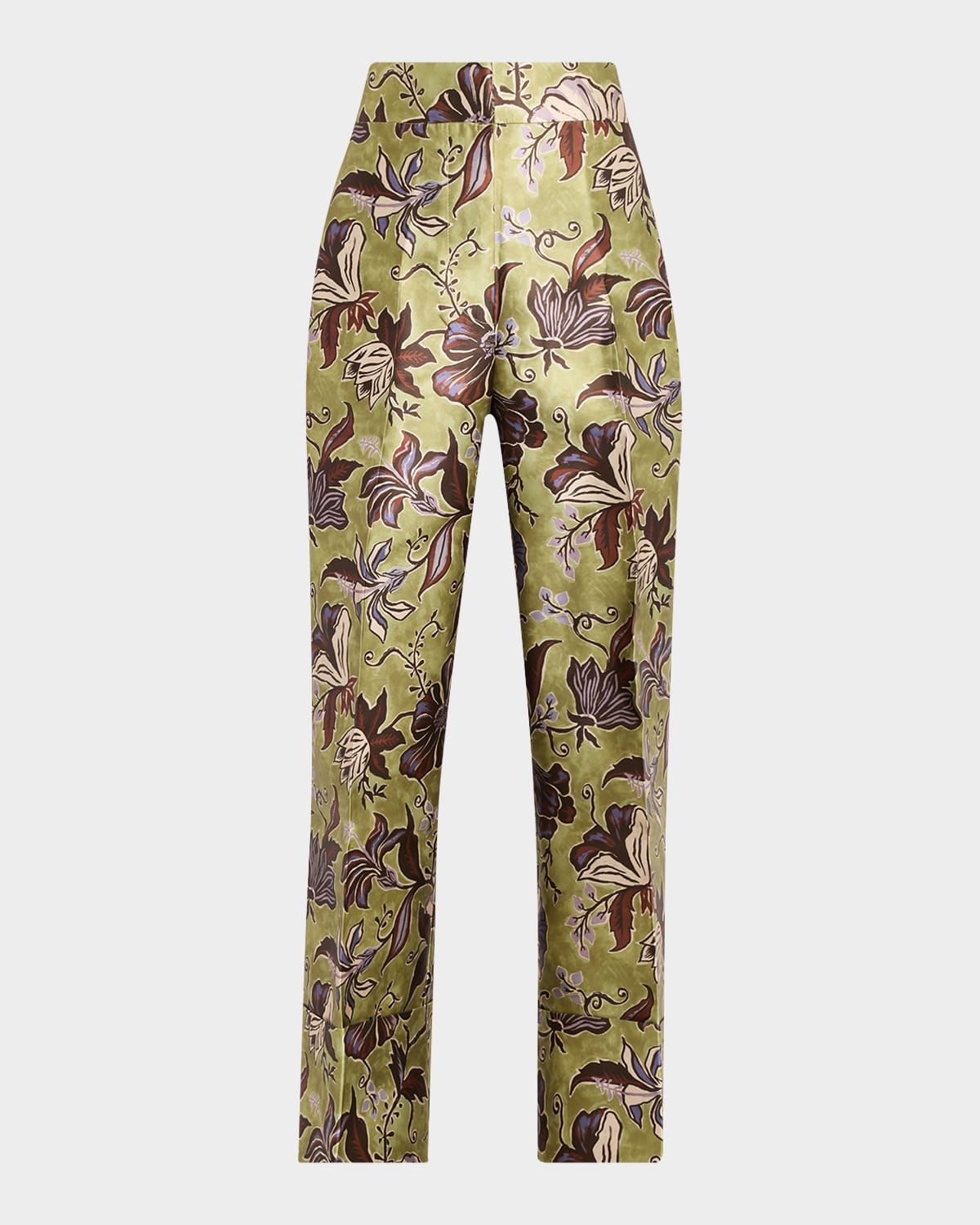 Citron Floral Satin Cropped Pants